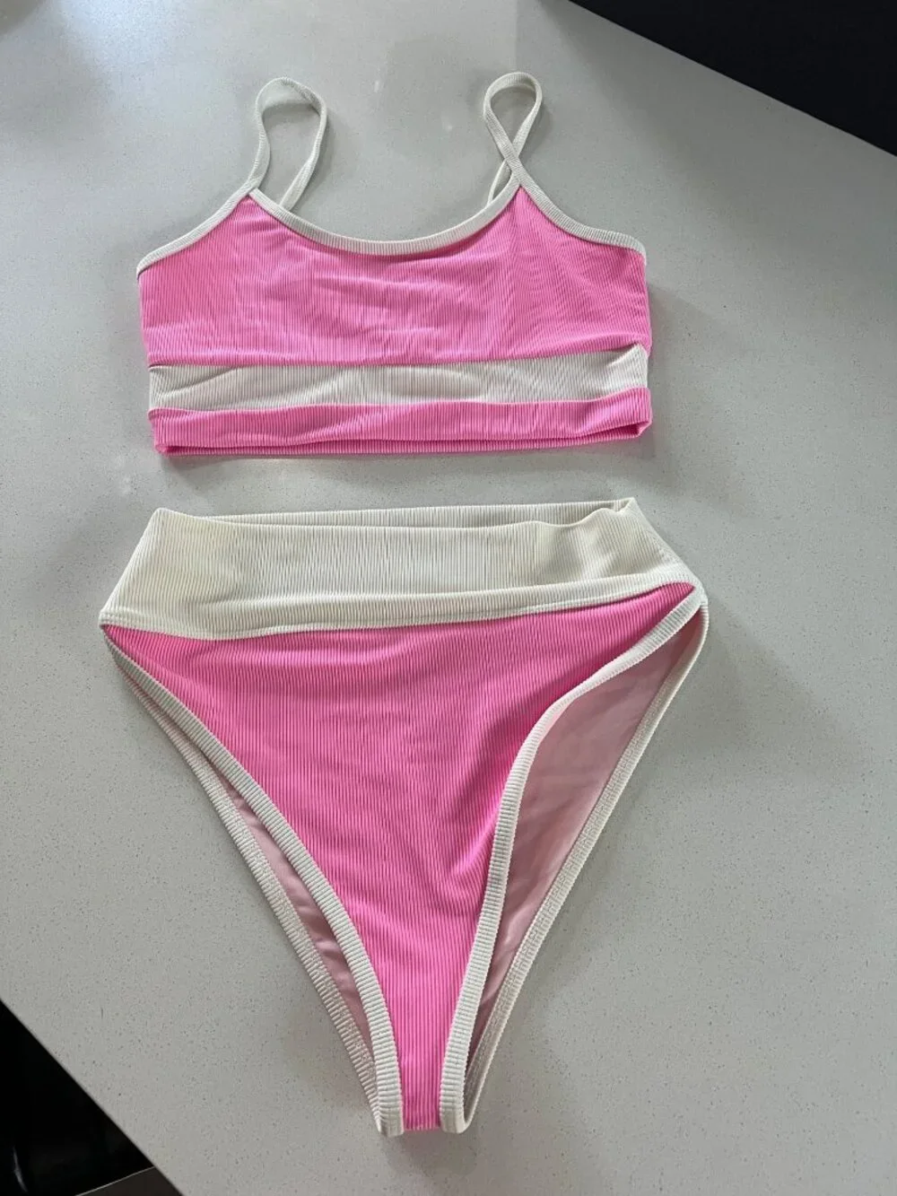 Beach Riot Eva Colorblock pink Bikini Top and bottom set size L